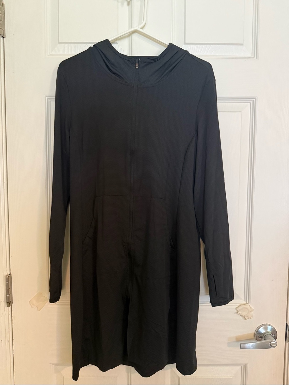 UPF 50+ UV Block lightweight black long line coverup jacket w. a hood